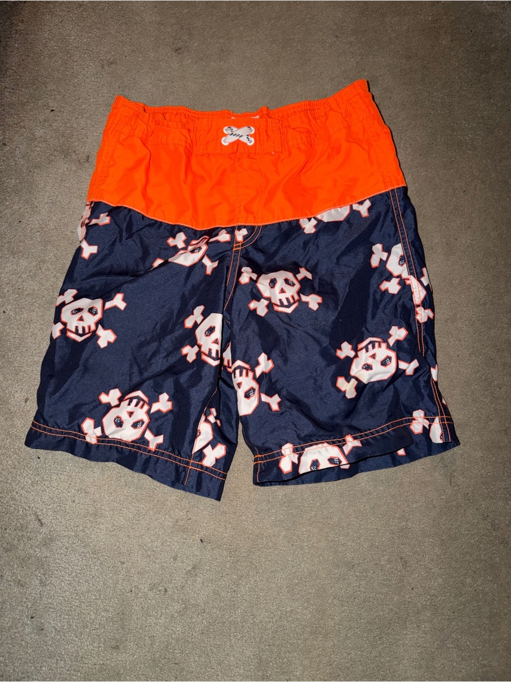 The Children's Place Orange and Navy Skull-Print Swim Trunks